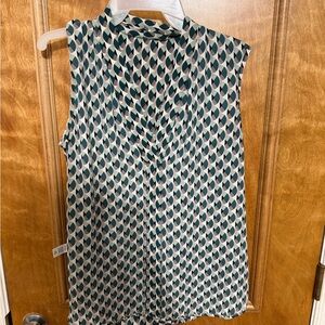 Halogen Teal and Cream Sleeveless Blouse